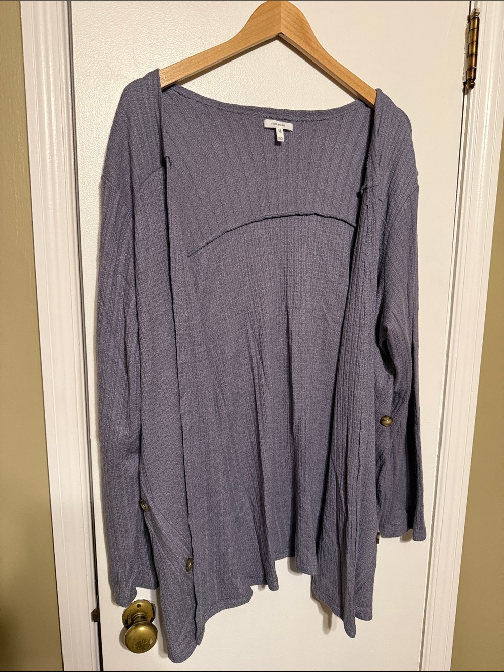 Maurices Lavender Ribbed Open-Front Cardigan with Side Buttons